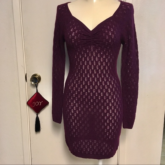 Free People Dresses & Skirts - FREE PEOPLE plum crochet sheer sweater dress